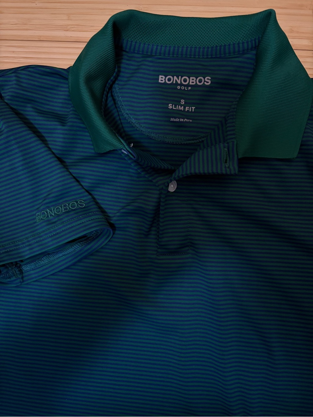 Bonobos Golf Men’s Striped Polo Shirt Blue/Green Slim Fit Size Small